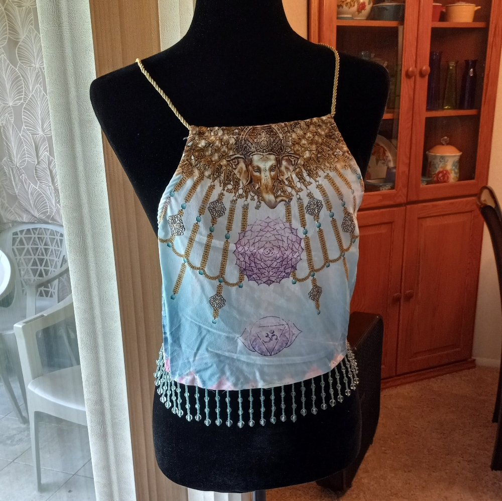 Dolls Kill x 24HRS Mind of the Mantra Sahasrara Halter Crop Top - Picture 3 of 12